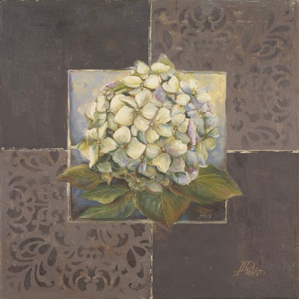 Framed Hydrangeas on Brown II Print