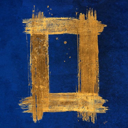 Framed Gold Rectangle on Blue Print