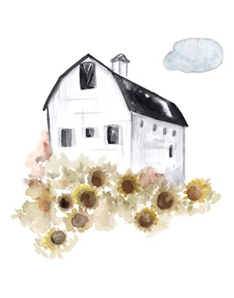 Framed Barn and Sunflowers Print