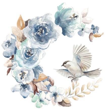Framed Floral with Bird I Print