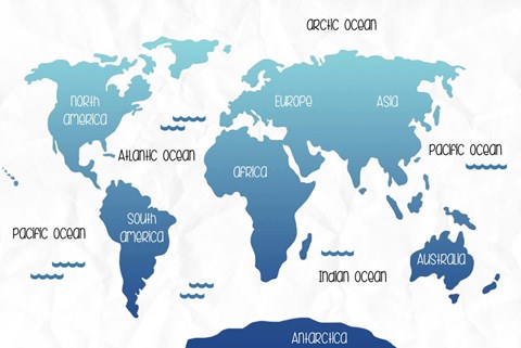 Framed Continental Map I Print