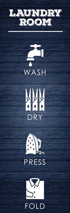 Framed Laundry Navy Wood 1 Print