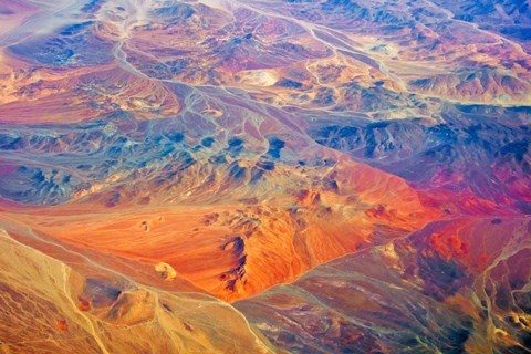 Framed Aerial view of Land Pattern on Atacama Desert, Chile Print