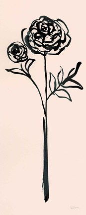 Framed Floral Line I on Pink Print