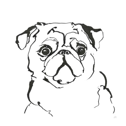 Framed Line Dog Pug I Print