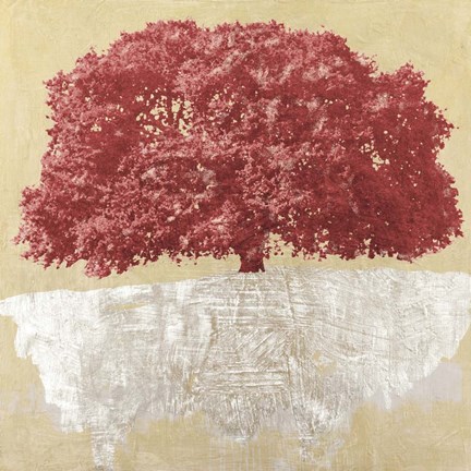 Framed Red Tree on Gold Print