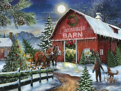 Framed Christmas Barn Print