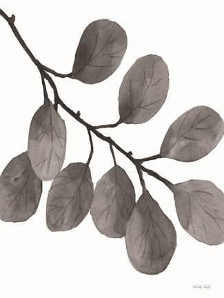 Framed Leaves in Gray I Print