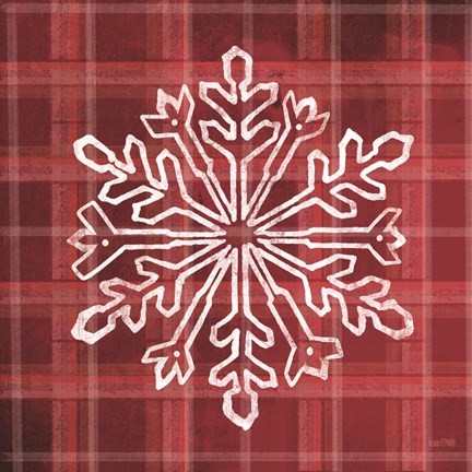 Framed Red Plaid Snowflakes Print