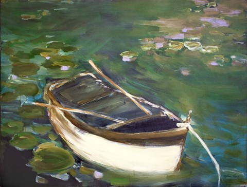 Framed Rowboat with Lily Pads Print