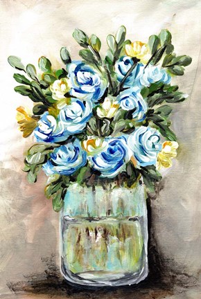 Framed Blue &amp; Yellow Floral Mason Jar Print