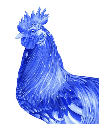 Framed Blue Rooster II Print