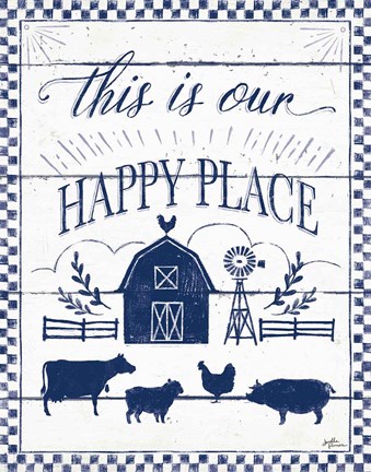 Framed Country Thoughts I v2 Indigo White Print