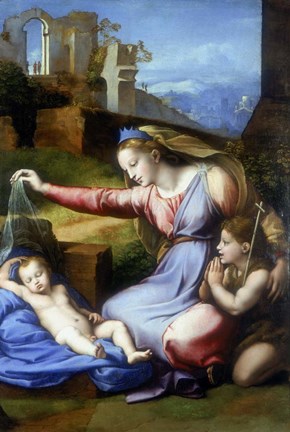 Framed Virgin of the Veil, early 16th century Print