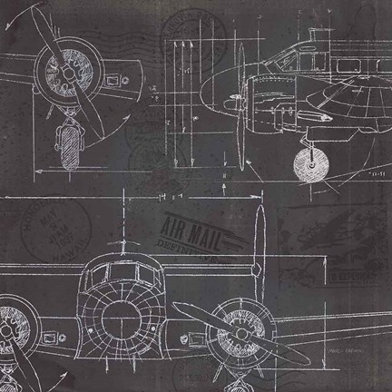 Framed Plane Blueprint III Print