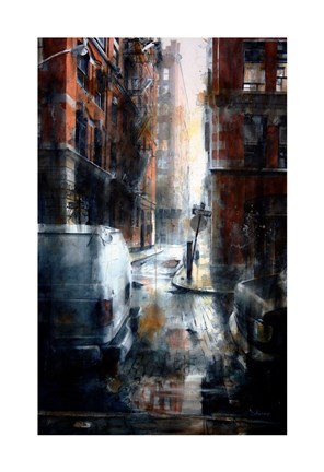 Framed Jersey Street, rain Print