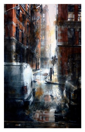 Framed Jersey Street, rain Print