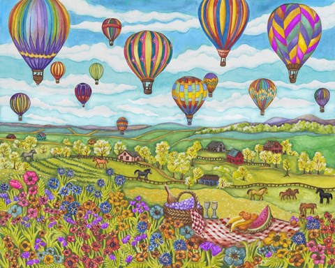 Framed Balloons Over Farmland Print