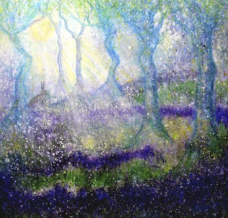 Framed Hare In Bluebell Woods With Tree Goddess Print