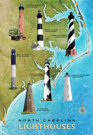 Framed North Carolina Lighthouses Print