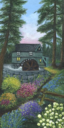 Framed Water Wheel and Mill Print