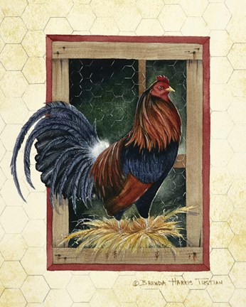Framed Blue Rooster Print