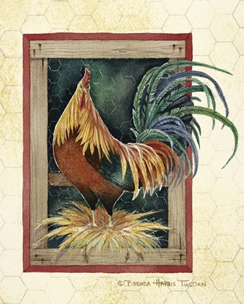 Framed Green Rooster Print