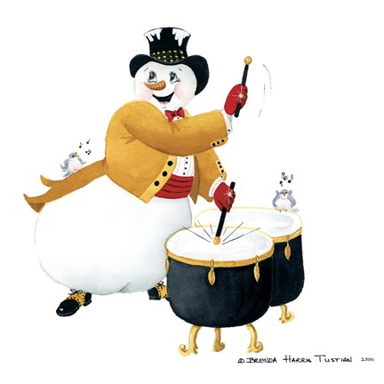 Framed Musical Snowmen Drums Print