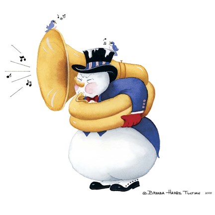 Framed Musical Snowmen Tuba Print