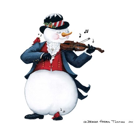 Framed Musical Snowmen Violin Print