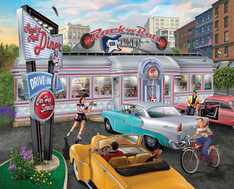 Framed Rock n Roll City Diner Print