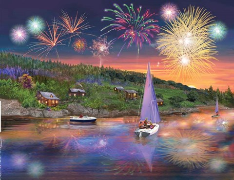 Framed Sailboat Fireworks Print