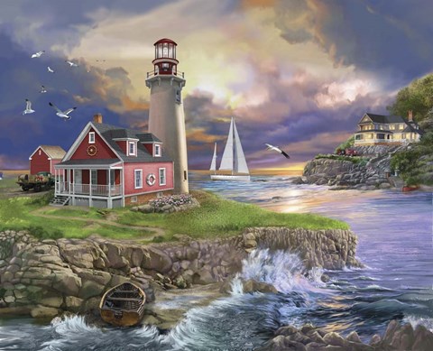 Framed Sunset Point Lighthouse Print