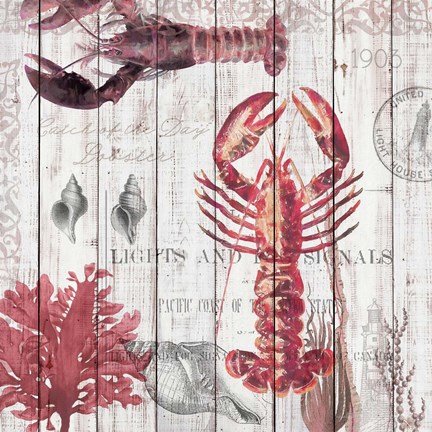 Framed Lobsters on Driftwood Panel Print