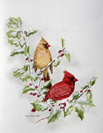 Framed Holly Cardinals 1 Print