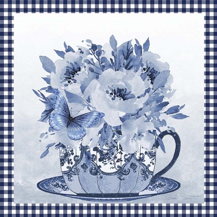 Framed Blue Teacup Bouquet A Print