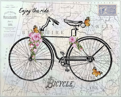 Framed Vintage Bicycle with Map A Print