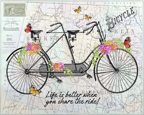 Framed Vintage Bicycle with Map B Print