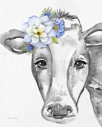 Framed Floral Cow B Print