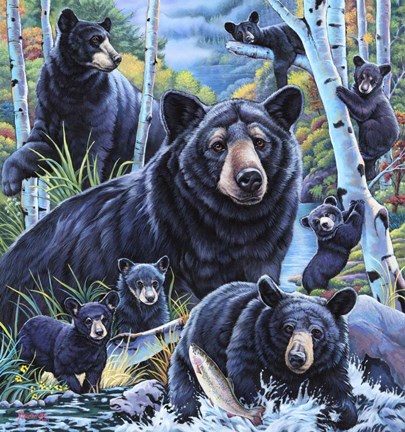 Framed Bears in the Birches Print