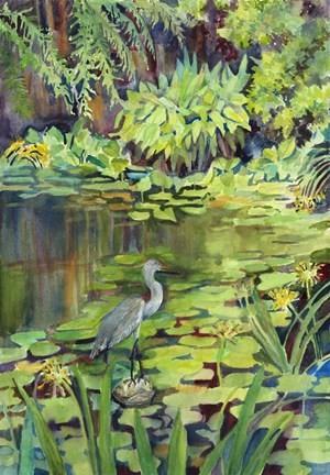 Framed Heron on a Pond Print