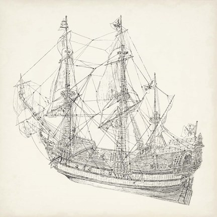Framed Antique Ship Sketch I Print