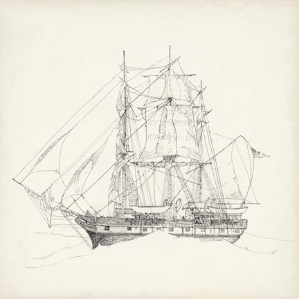 Framed Antique Ship Sketch II Print