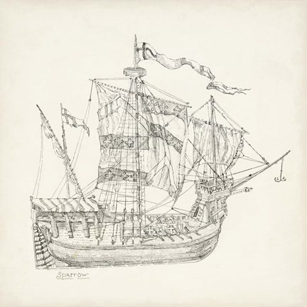 Framed Antique Ship Sketch VIII Print