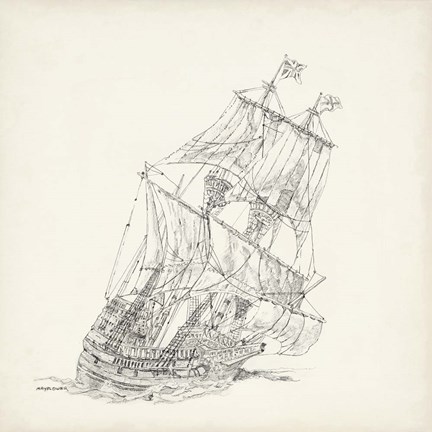 Framed Antique Ship Sketch XI Print