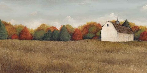 Framed White Barn in Field Neutral Print