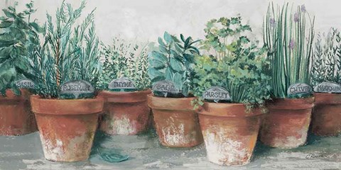 Framed Pots of Herbs II Cottage Print