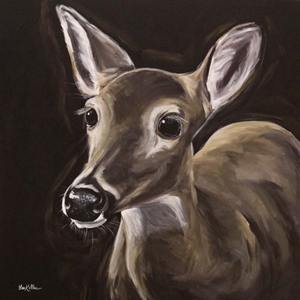 Framed Deer Doe On Black Print