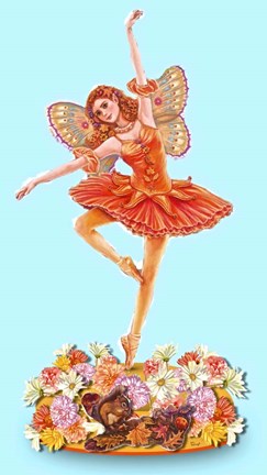 Framed Autumn Ballet Figurine Blue Background Print