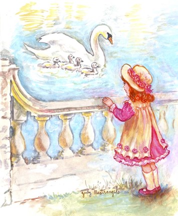 Framed Girl And Swans Print